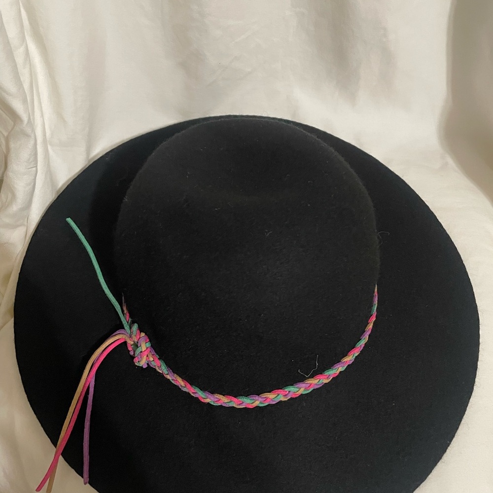 Black Women's Hat with Multicolor Braided Band